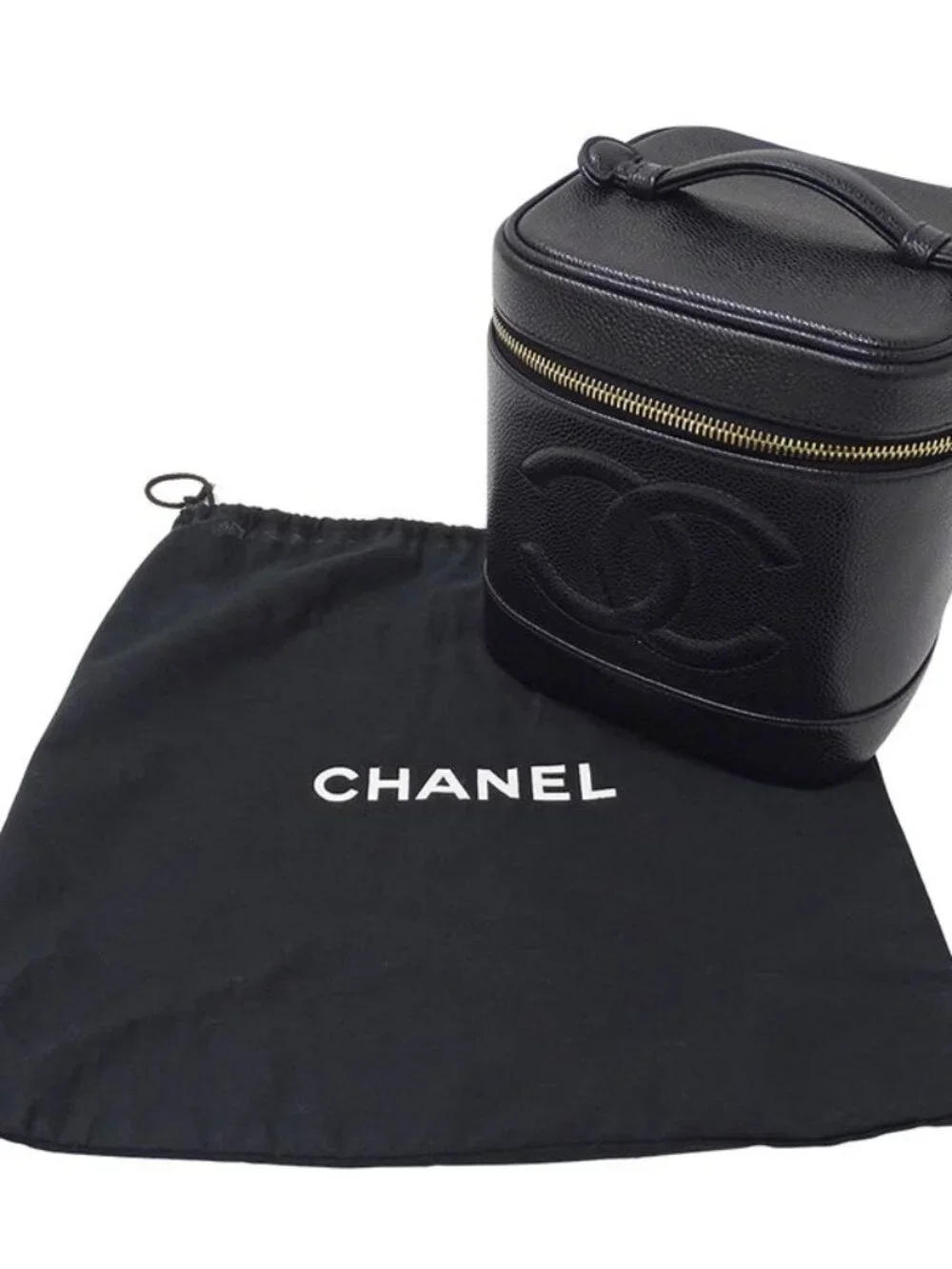 Chanel Bag Vanity Handbag Caviar Leather Black Gold Hardware